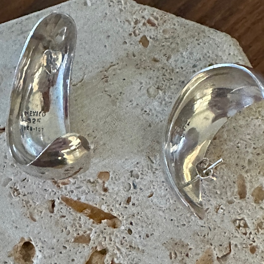 Vintage Heavy Mexico 925 Sterling Silver Earrings Boho 1.5” - Picture 5 of 12